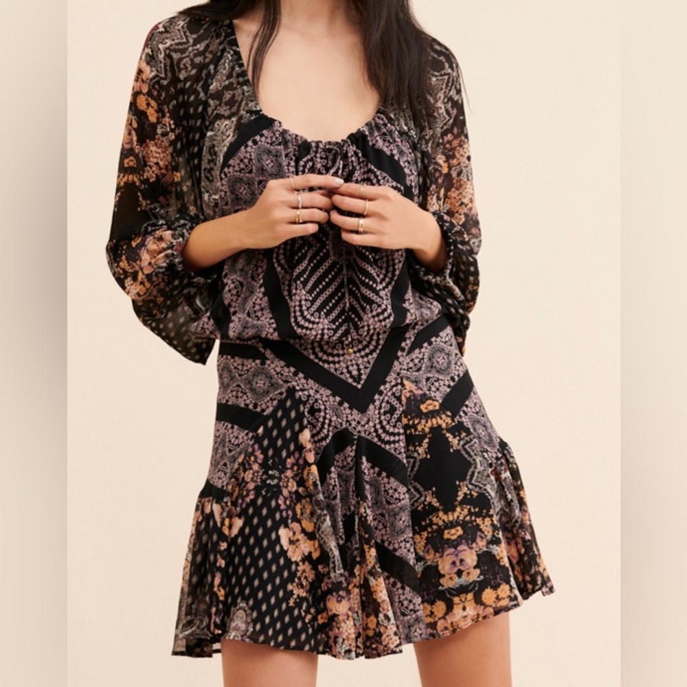 Black and pink free people mini dress in floral print size XS
